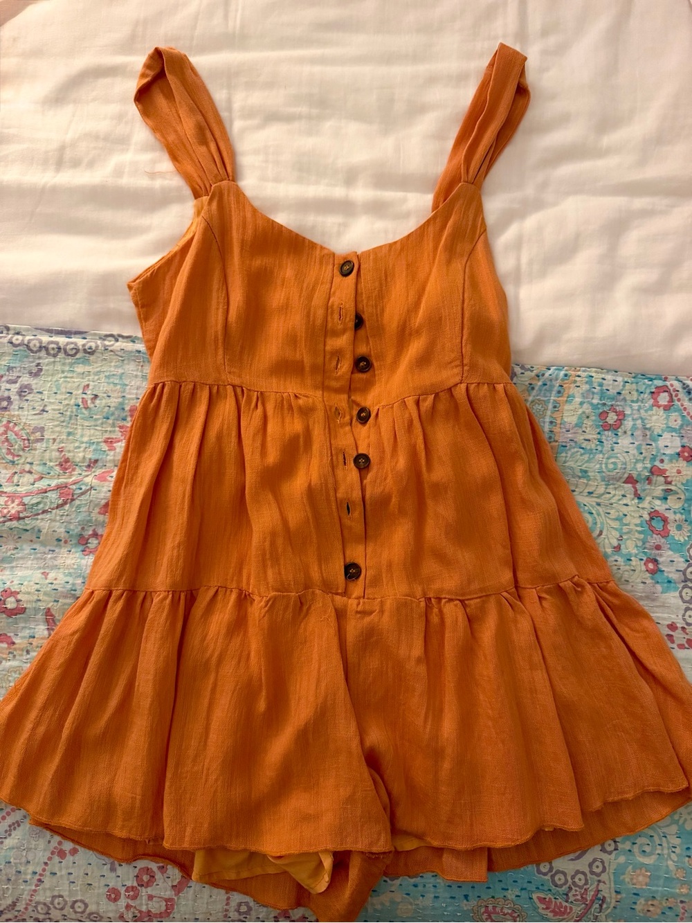 Urban Outfitters Orange Tiered Button-Front Romper